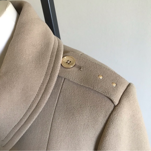 White House Black Market Eyelet Studded Coat Belted Jacket Tan Gold Size Large - Picture 5 of 13